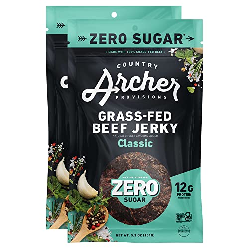Zero Sugar Classic Beef Jerky By Country Archer, 100% Grass-Fed, Keto Snack, 5.3 Ounce, 2 Pack #TOP19