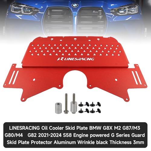Image of Oil Cooler Skid Plate Compatible with BMW G80 G82 M3 M4 G87 M2 2021-2024 Aluminum Red