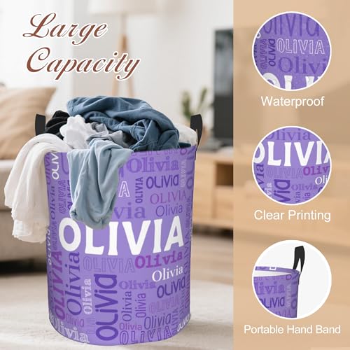 Image of Custom Name Laundry Hamper, Personalized Laundry Basket with Name for Boys Girls Kids Men Women, Customized Name Dirty Clothes Basket Gifts for Clothes Toy Bathroom Bedroom Laundry Room Dorm