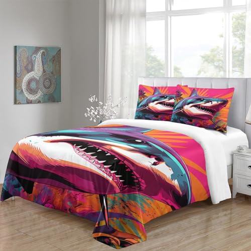 Housse de couette requin océan 3D parure de lit microfibre King 220x240 cm - 5