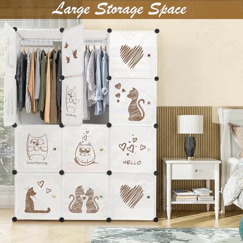 Image of ABOUT SPACE Professional Collapsible Wardrobe - DIY 12 Cube Plastic Almirah for Clothes with Side Hanger, Door Magnet & Hamer- Durable, Foldable Wardrobe for Storage |Non-slip Storage Organizer -White