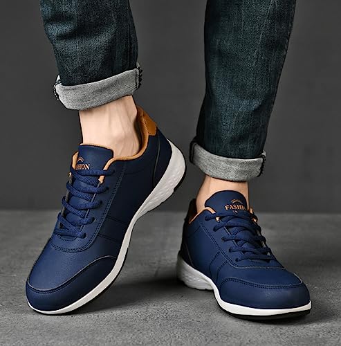 Freizeitschuhe Herren Sneaker PU Leder Walkingschuhe Atmungsaktive Turnschuhe Laufschuhe Athletic Formal Sportschuhe Schwarz Weiß Bla – Bild 6