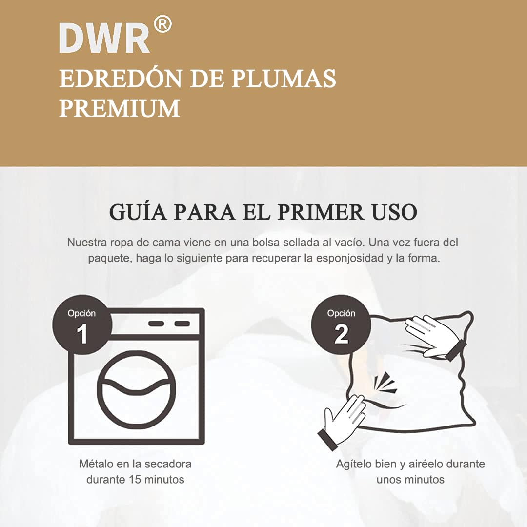 DWR Edredón Nórdico Cama 90-155x220 cm, Relleno Nórdico Verano de Plumas y Plumón, Edredón Ultra Ligero,180 g/m²,100% Algodón Orgánico, Certificado Oeko-Tex y RDS, Blanco Marfil.