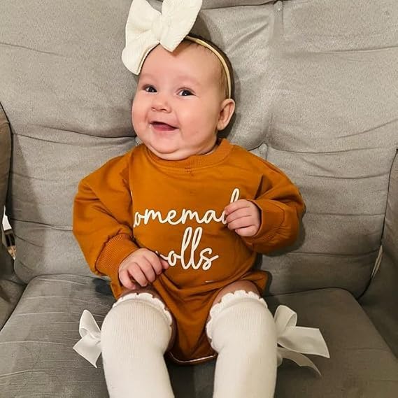 Ayalinggo Thanksgiving Newborn Baby Girl Boy Outfit Long Sleeve Bubble Romper Oversized Sweatshirt Cute Infant Fall Clothes (Coffee, 3-6 Months)