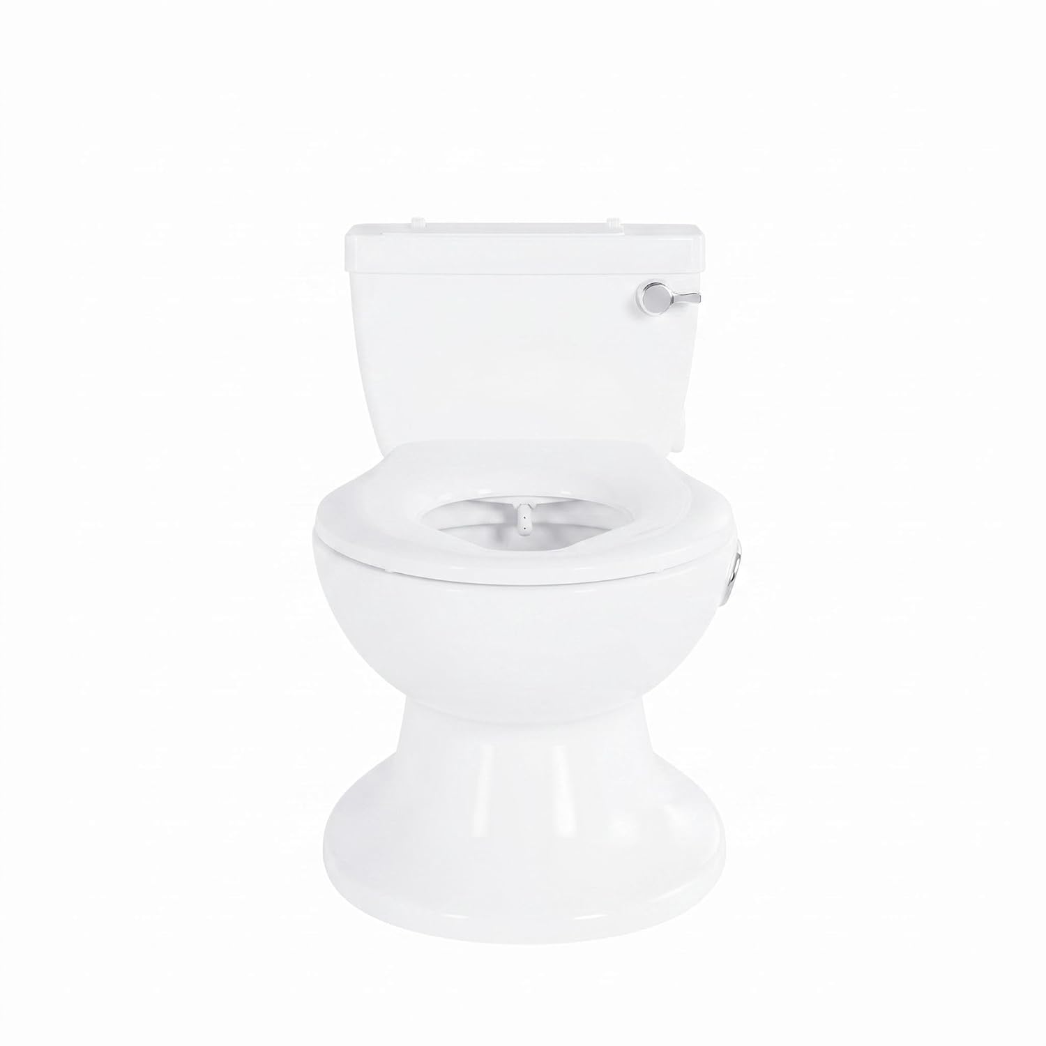 Potty Pro 2-in-1 Potty Training Toilet with Removable Potty Seat for Standard Toilets, Realistic Flushing Sound, Floor Potty for Toddlers 18+ Months, Up to 50 lbs, White+Chrome, Includes PVC Cushion