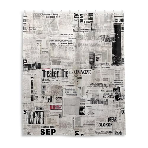 GOODOLD Vintage Newspaper Texture Shower Curtain Waterproof Fabric Shower Curtain 60 W x 72 H Shower Curtain Set with Hooks for Bathroom Decor Machine Washable