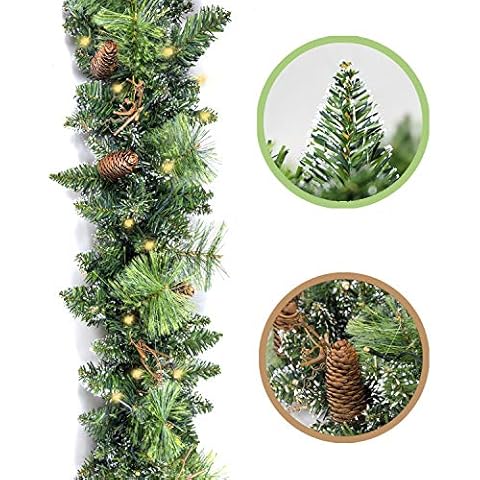 HomeKaren Christmas Garland Prelit 9 Ft Battery Operated with 50 Led Lights, Pine Cone and Snow Style Xmas Garland, Christmas Decor Indoor Outdoor Cover