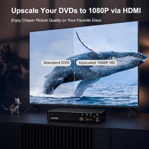 Image of LONPOO Region Free DVD Player for TV 1080P Upscaling HDMI USB MIC Compact