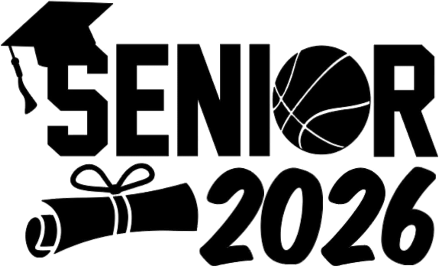 Senior 2026 Basketball Theme Vinyl Decal Sticker, Graduation Cap and Diploma Design