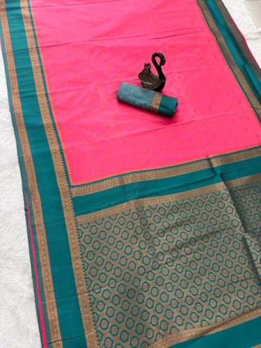 Image of Dharmavaram Pattu Paithani Saree Pure Silk Zari Weaving Floral Border Rich Pallu With Blouse Piece