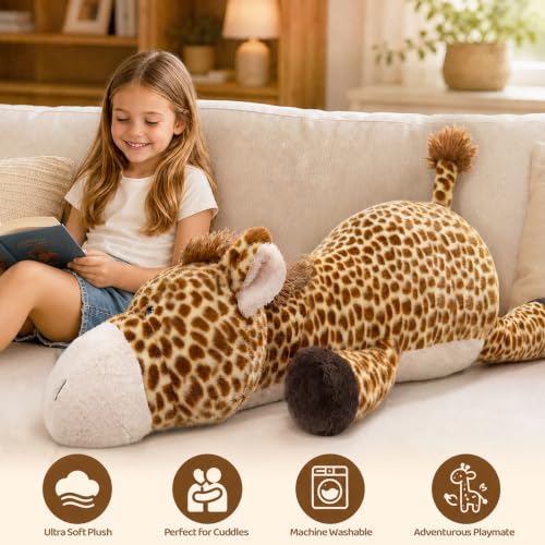 Image of MMguai 40inch Giant Giraffe Stuffed Animal, Cute Cuddly Stuffed Giraffe Plush Toy Pillow, Big Large Soft Giraffe Plushie Gift for Kids, Adults, Boys & Girls, Birthday