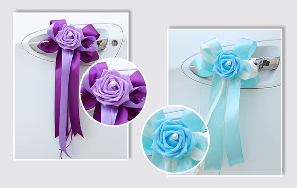 Egurs Wijnrode serie autoversiering strik bruiloft auto decoratie roos bloemen decoratieve strik bruiloft auto motorkap achteruitkijkspiegel deurgreep decoratie antennestrikken universele sierbloem voor achteruitkijkspiegel 2