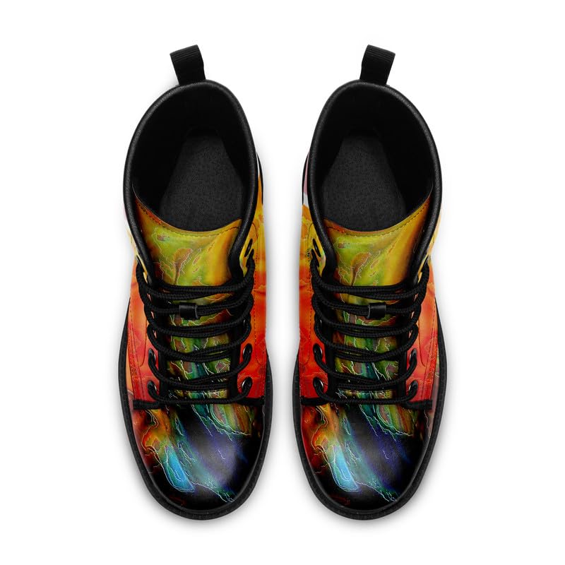 Image of Fashion Ankle Boots For Men Women Floral Mushroom Star Trendy Lace Up Unisex Booties Combat Trendy Street Wear Boots