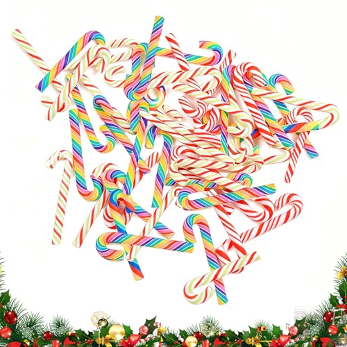 KLINNA Lot de 100 mini cannes à sucre d'orge - 3 styles - Pendentifs de Noël à suspendre en argile polymère pour les projets de bricolage - Décoration idéale pour...