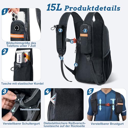 BECOJADDE 15L Wanderrucksack Herren Kleiner Rucksack Damen Leichter Daypack Tagesrucksack Faltbarer Trekkingrucksack für Camping Outdoor… – Ansicht 2
