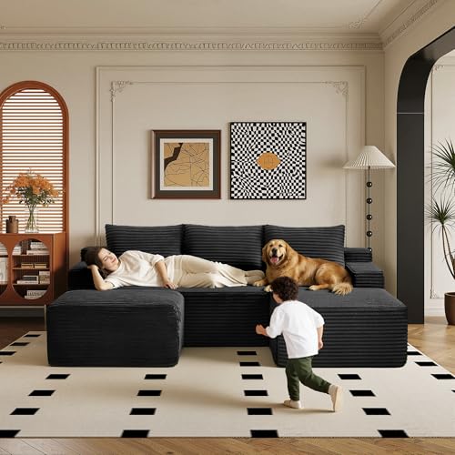 Image of 96 inch Sectional Couches for Living Room Cloud Couch Sofa with L-Shape Upholstered Boneless Couchs Modern Modular Sectional Couch with Chaise