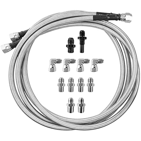 MuHize Transmission Cooler Lines - Upgraded 70 Inch SS Braided Transmission Lines, Heavy Duty Transmission Cooler Hose Fitting 6AN Compatible with GM Chevy Ford Turbo 700R4 4L60E 4L65E 4L80E Cover