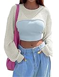 SECRETEYARD Women's Knitted Crop Top Long Sleeve Hollow Out Shrug Sweater Y2K Knit Cover Up Tops Beige Gray