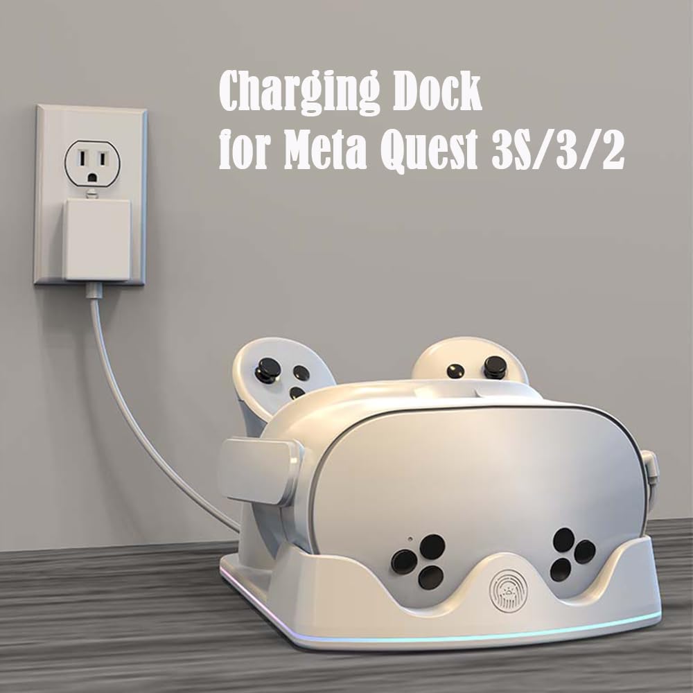 Base de carga para Meta Quest 3S/3/2 - Estación de carga de luz RGB, accesorios para gafas de realidad virtual con soporte para auriculares y controlador