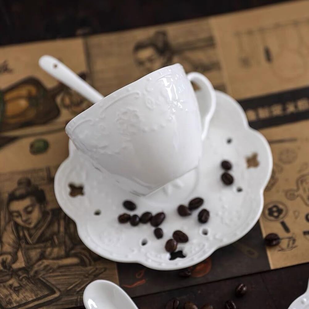 Set Tazzina E Piattino In Bone China YBK Tech - Fiori In Rilievo, 150 Ml, Con Cucchiaio, Regalo Per Amanti Del Tè