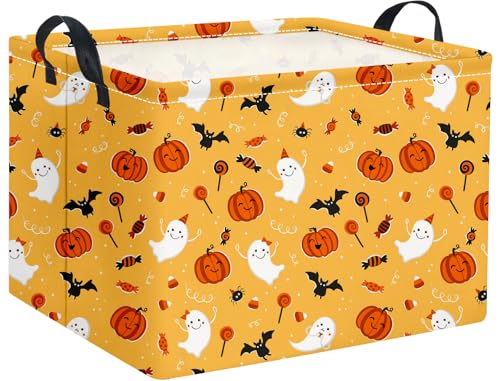 Image of Rectangular Halloween Basket for Boys and Girls Kids Trick or Treat Pumpkin Basket for Halloween Parties Cute Storage Bin Organizer Box Room Decor(Cute halloween )
