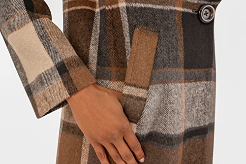 Kensie Women's Brushed Single Breasted Wool Blend Coat, Brown Plaid, Large #TOP4