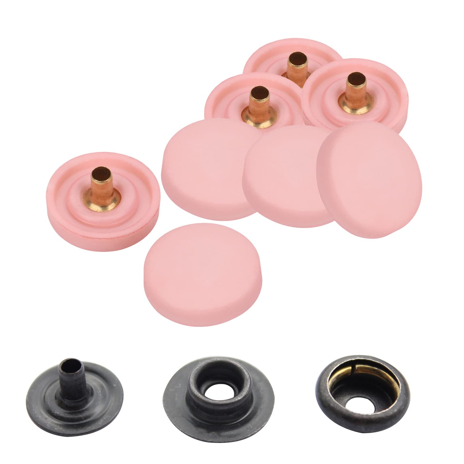 WedDecor Botones de presión sin costura, 4 piezas de cierres duraderos, tapa de plástico con broches traseros de metal para bolsos, jeans, ropa, tela, manualidades de cuero, oro rosa, 500 piezas