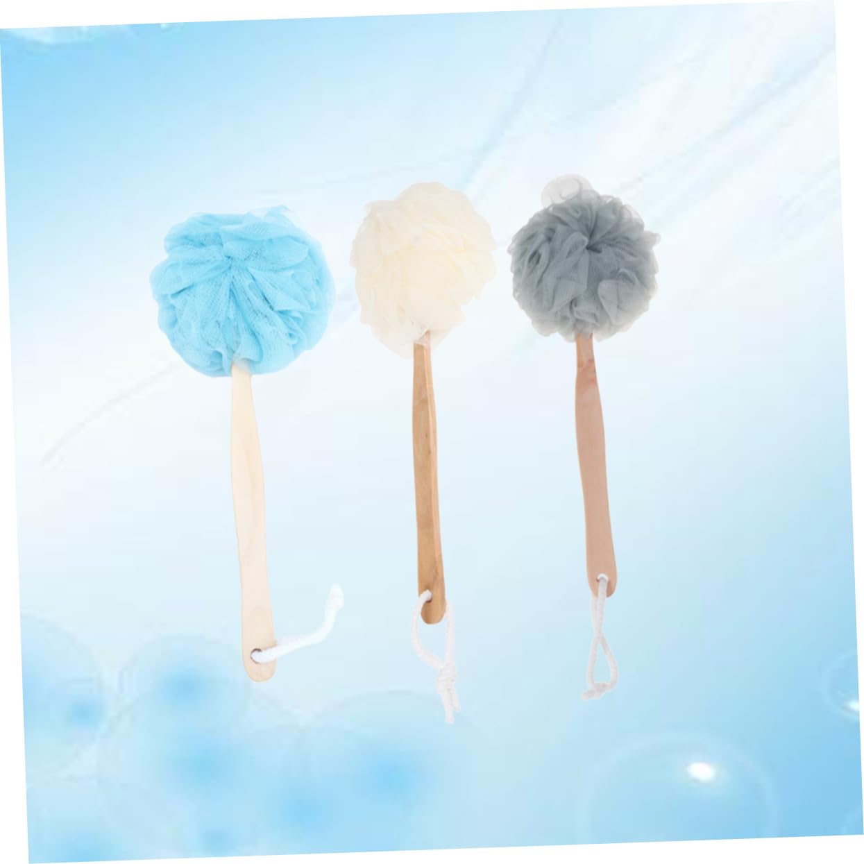 VALICLUD 3 Piezas De Bolas De Baño Cepillos De Fregar Para Toallas De Baño Mango Largo Fibras Esponjosas Bolas De Espuma Con Mango Accesorios De Baño Esponja De Baño De Bambú