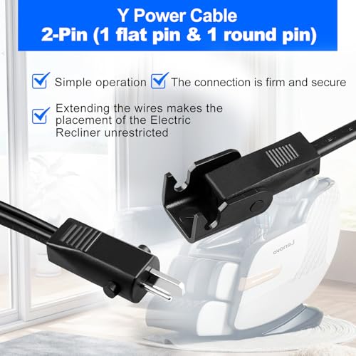 6.6 Feet Power Cord for Recliner Chair, 2 Pin Connector Power Extension Cable for Okin、Limoss、Lazboy、Pride、Catnapper Electric Lift Chair, Recliner Sofa, Electric Couch Extension Cord Replacement Parts - Image 4