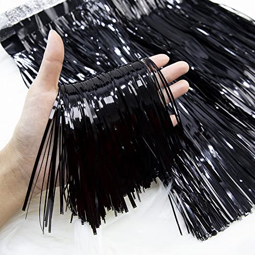 Image of Premium Black Fringe Tinsel Garland for Party Decorations -4 Layers Thick, 2 Pack | LILF Foil Metallic Banner Party Streamers for Wedding Birthday Christmas Decoration Home Hanging