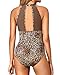 Holipick Women One Piece Swimsuit High Neck Tummy Control Bathing Suits Halter Mesh Swim Suit Swimwear