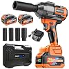 Protmex 1107Ft-lbs(1500N.m) Cordless Impact Wrench, 1/2″ Brushless Impact Driver, High Torque Impact Gun with 21V 2×4.0Ah Battery, Power Motor Variable Speeds for Car/Mower/Pickup Truck