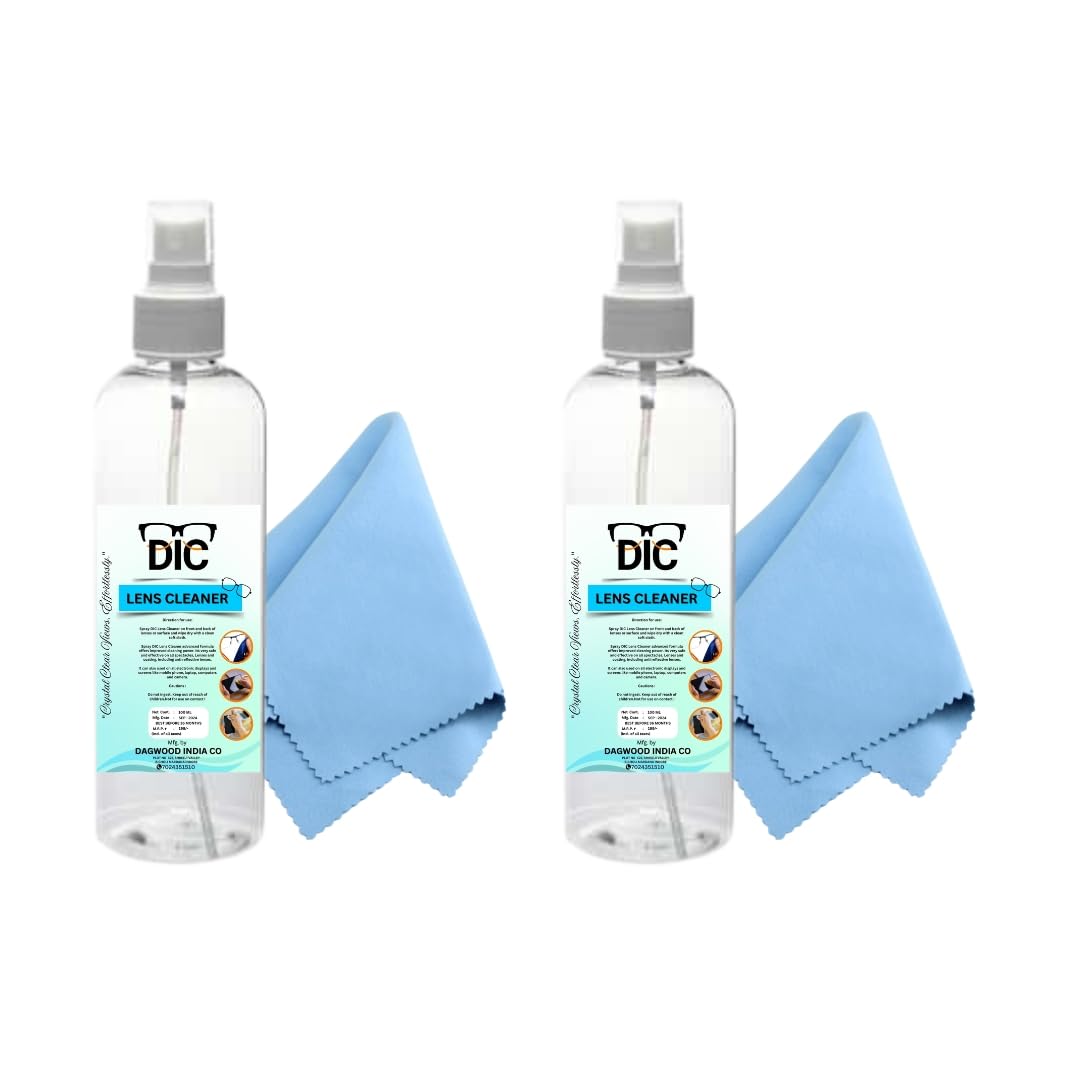 DIC Spectacle Lens Cleaner Spray Pack of 2 (60ml Each) | Safe Cleaning for Eyeglasses, Sunglasses, Reading Glasses & Optical Lenses | Streak-Free Formula with Microfiber Support