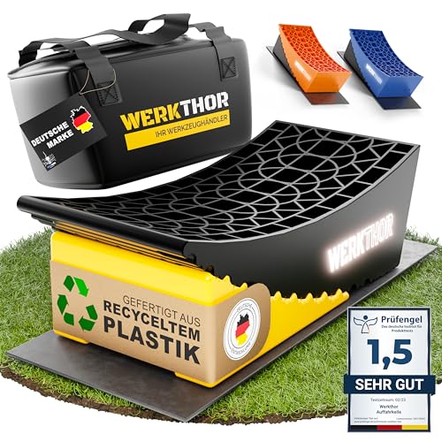 WERKTHOR Auffahrkeile – [2er Set] bewährte Auffahrkeile für Wohnmobil, Wohnwagen & Anhänger | kinderleichtes & Stufenfreies Nivellieren [<13,5t] – Für jeden Untergrund | inkl. Transporttasche…