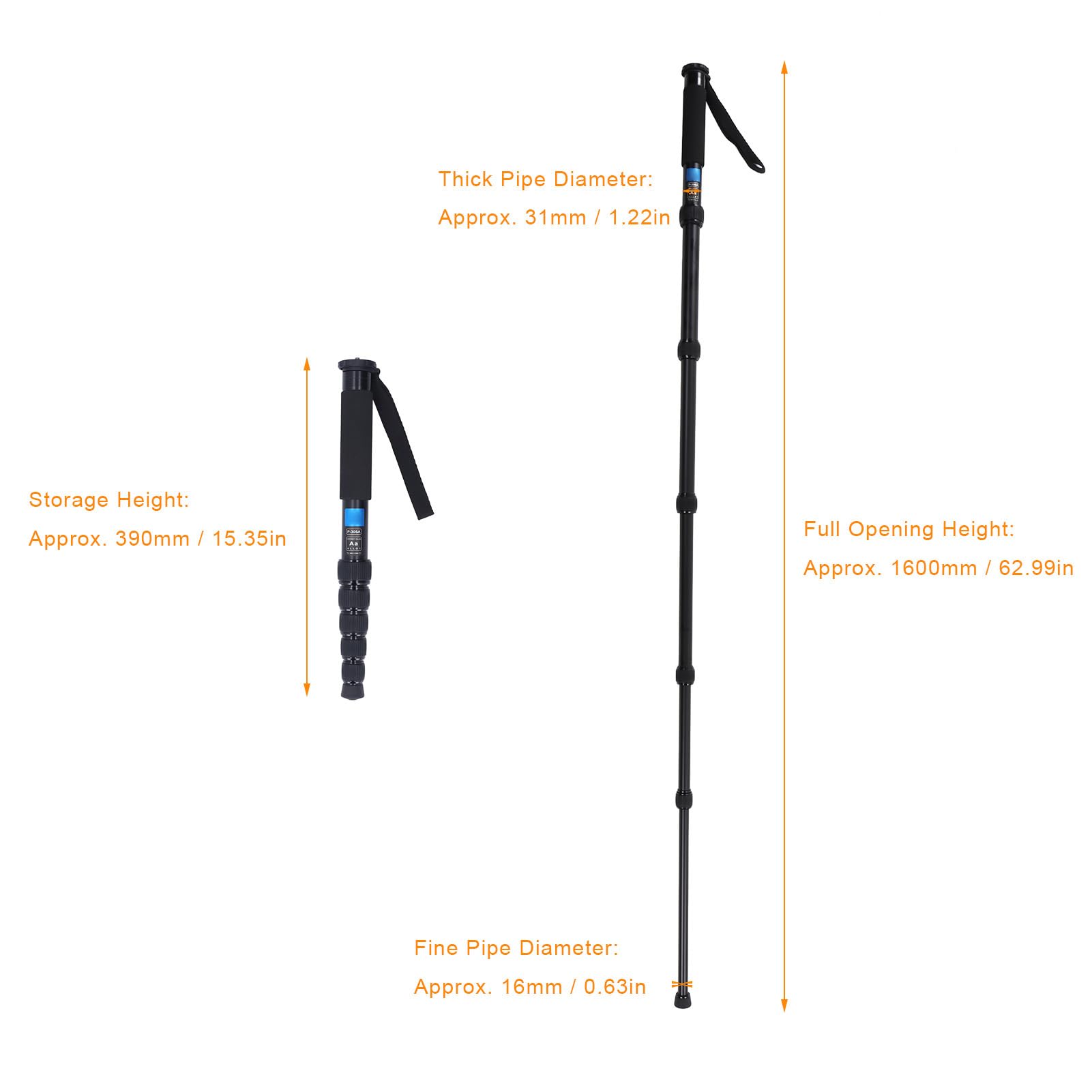 Jectse Monopié de Cámara de 63 Pulgadas, Monopié Telescópico de 6 Secciones de Aleación de Aluminio para Cámara SLR, de Viaje Ligero Profesional Portátil, de Fotografía