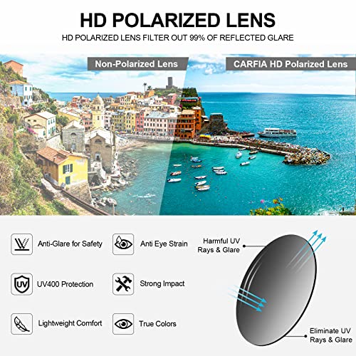 CARFIA Retro Polarized Sunglasses for Men UV Protection Fashion Cool Driving Sun Glasses Metal Square Frame CA53764