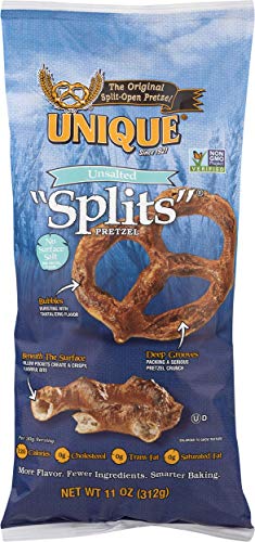 Unique Pretzels - Unsalted Splits Pretzels, Delicious Vegan Snack Pretzels Individual Packs, Large
