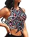 Colorful Paisley Crop Top Swim Bathing Suit - Women Bikini Swimsuit High Neck Bra Tie Knot Top Only 2025 XXL