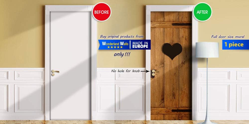 Outhouse Door. ONE Piece Sticky Mural, Skin, Wrap, Decal, Cover, Poster for Door, Wall or Fridge (Heart. Left knob, 30"x70")