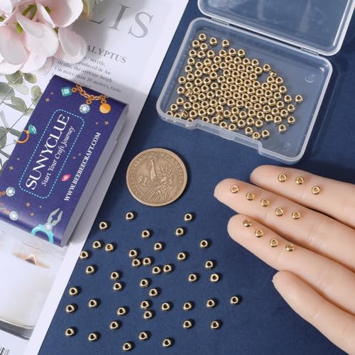SUNNYCLUE 1 Box 200Pcs Real 18K Gold Plated Stainless Steel Beads 4mm Mini Spacer Beads Golden Metal Bead Spacers Bulk Rondelle Seamless Ball Bead Loose Spacer Beads for Jewellery Making Beading Kits - Image 3