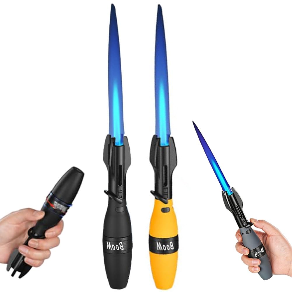 Rocket Lighter, Creative Rocket Fidget Lighter, Cool Windproof Rotation Torch Adjustable Blue Flame with Safety Lock, Refillable Butane Gas Lighters for BBQ Camping Kitchen(2PCS C)