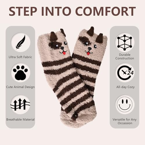 Women Fuzzy Cozy Warm Fluffy Cute Animal Socks - Cat Paw Slipper Socks for Sleeping & - 5/6 Pairs3