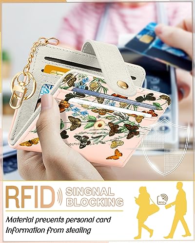 Image of Bistup Small Card Wallet for Women with Keychain, Butterfly | Clear ID Window, Compact Design for Daily Carry, Durable Material, Sturdy Keychain, Aesthetic