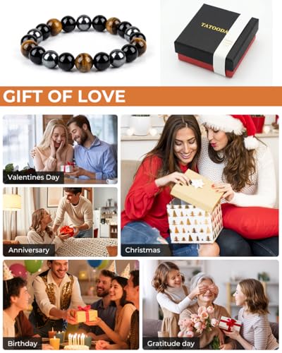 Image of Triple Protection Bracelet for Men & Women - Natural Tiger Eye, Black Obsidian & Hematite Beaded Bracelet - 10mm Healing Crystals for Luck, Prosperity & Spiritual Protection - Meaningful Gift