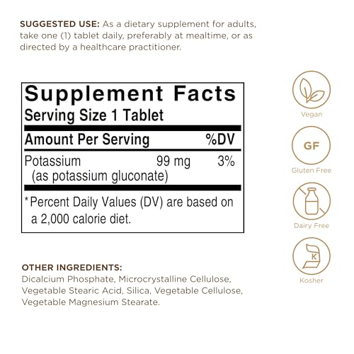 Solgar Potassium - 250 Tablets - Nerve & Muscle Health, Promotes Electrolyte Balance - Vegan, Gluten & Dairy Free, Kosher - 250 Servings - Image 3