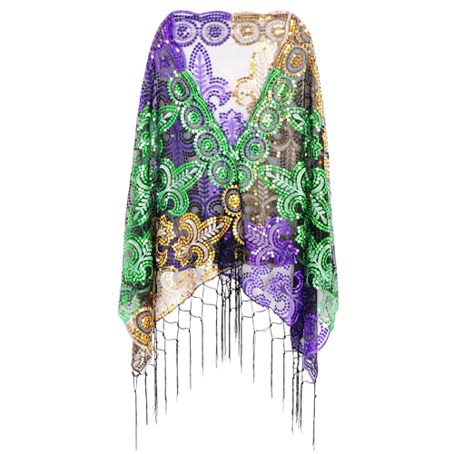 Mardi Gras Shawl Scarf Cape Poncho for Women Mardi Gras Outfit Costume Accessories for Halloween Wedding Holiday Masquerade Party Favor