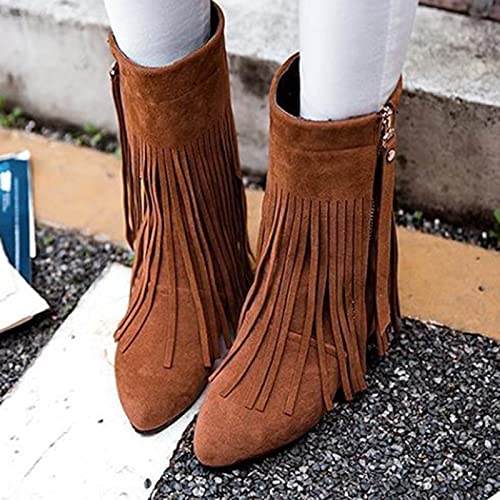 Botas de mujer de moda invierno: calzado plano con cremallera y flecos 2