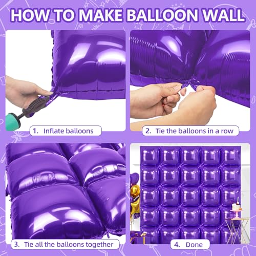 NISOCY 25PCS Purple Square Foil Balloons Wall Backdrop Double Sided Purple Balloons Tunnel Arch Kit for Baby Shower Birthday Wedding Party Decoration by NISOCY - Used condition - Image 4