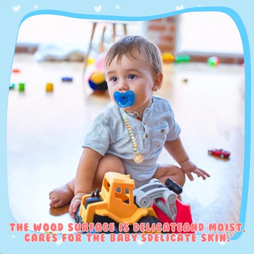 Image of 32 Pieces Natural Beech Wood Pacifier Clips Charm DIY Pacifier Holder Clips Teething Grasping Toy Suspender Clips for Pacifier Chain Accessory