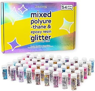 Hemway 54 Mixed Chunky Glitter Tube Box for Polyurethane & Epoxy Resin Glitter, Craft, Nail, Jewellery, Art Supplies, Decoration, Shaker Tubes - (54 x 0.21oz/6g)
